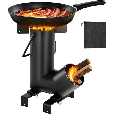 Réchaud Camping Rocket, Poêle à Bois Portable en Acier au Carbone, avec Sac de Transport, Réchaud à Bois Forme Fusée Robuste pour Cuisine et Chauffage en Plein Air, Randonnée, dans Jardin, Noir (1/5)