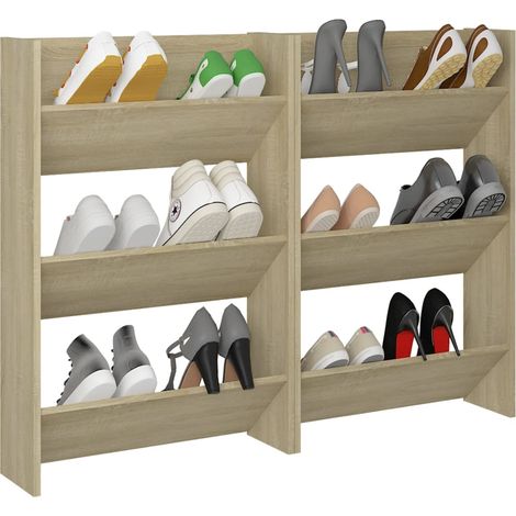 Armoires à chaussures murales 2 pcs Chêne 60x18x90 cm (1/5)