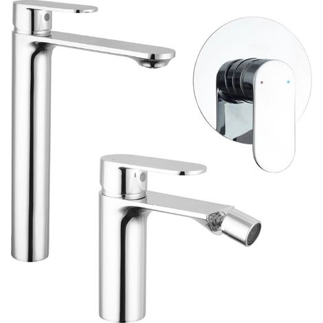 Ensemble mitigeurs lavabo haut bidet sans vidage et douche encastrée mitigeur chromé Kerry (1/4)