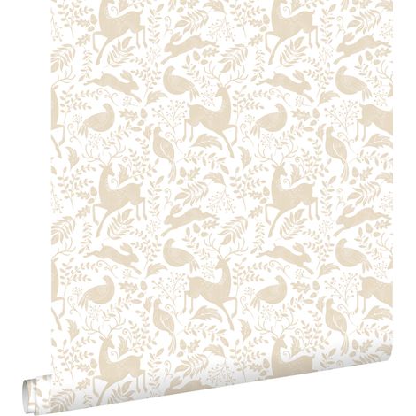 papier peint forêt avec des animaux de la forêt beige  - ESTAhome (1/5)