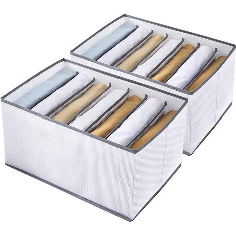 Lot de 2 organisateurs de tiroirs à vêtements très épais, 7 compartiments de rangement pour vêtements, armoire, jeans, organisateur grand avec étagères (1/2)