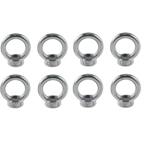 Écrou à Oeil M8, 8 Pièces acier inoxydable 304 M8 Écrous Filetés de Fixation pour Crochet Balancoire, Les Accessoires de Levage (Argent) (1/5)