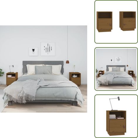 Mesita de noche de pino - vidaXL Mesitas de noche 2 uds madera de pino marrón miel 40x34x55 cm -