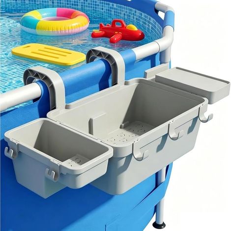 Hängender Poolkorb, PP-Aufbewahrungskorb, langlebig mit schnellem Wasserablauf, Organizer für Gartenpools und Stahlpools (Grau) (1/5)