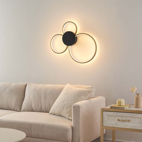Dimmbare schwarze Messing Deckenlampe- oder Wandleuchte mit drei Kreisen -Alisa