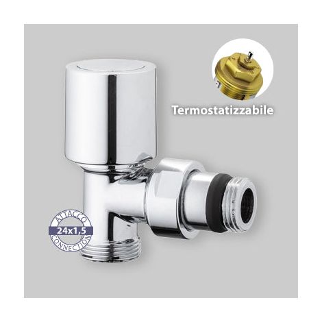 Vanne Thermostatique D'Angle Cuivre, Multicouche Et Raccordement Pe-X "Aida" Chrome 1/2" - 24X1,5 (1/4)