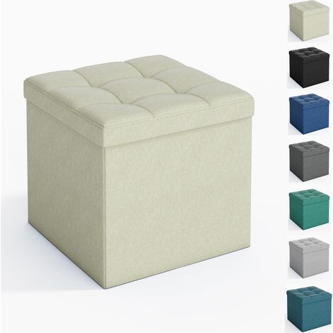 Foldable Storage Ottoman, Storage Bench with Lid, for Bedroom & Living Room, 38 X 38 X 38 cm BEIGE