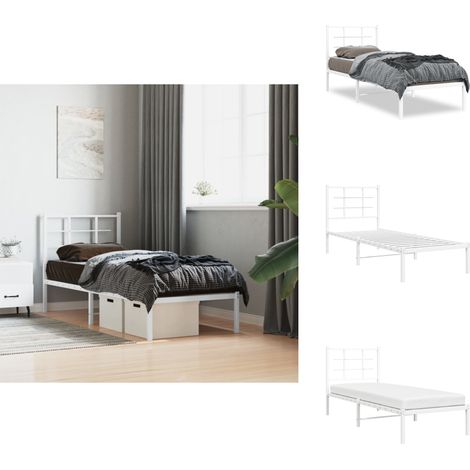 Cadre de lit métal sans matelas avec tête de lit blanc 80x200cm - Cadre De Lit - Lit Double - Lit Metal - Literie - Meuble Chambre (1/5)