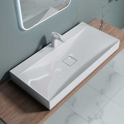 Bathroom Cloakroom 1000 x 480mm Stone Resin Bathroom Basin - Wall Hung Or Countertop Mount Bathroom Sink - Concealed Waste - Durovin Bathrooms (1/5)