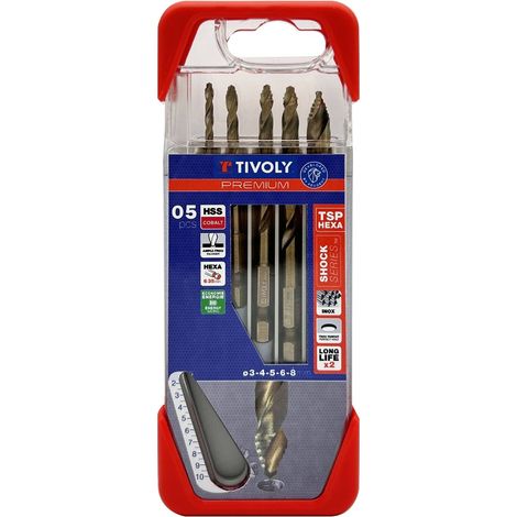 Coffret de 5 forets métaux HSS taillé meulé affûtage Tivoly Smart Point Premium diamètre 3 - 4 - 5 - 6 - 8 mm - TIVOLY (1/2)