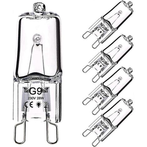 Lampadine alogene G9, confezione da 5, 28W, 230V, 370lm, luce bianca calda 2800K, per cucina, soggiorno e camera da letto (confezione da 5) (1/5)