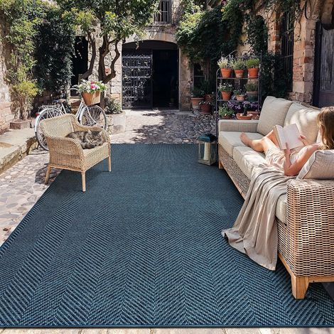 Tapis Exterieur Resistant Pluie 300x400cm Salon Exterieur Terrasse Bleu Antiderapant Lavable Carpet Balcon Jardin Descente De Lit Salle A Manger Moderne Jute Aspect Grand Rug (1/5)