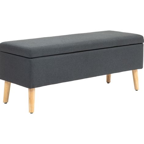 Banco tapizado con almacenaje HOMVRA, madera de caucho, 110 x 39 x 45 cm, gris oscuro (1/5)