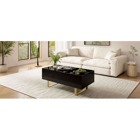 Table basse réglable en hauteur, table de salon moderne avec rangement en MDF brillant, tiroir et pieds en métal, meuble TV pour séjour (1/5)