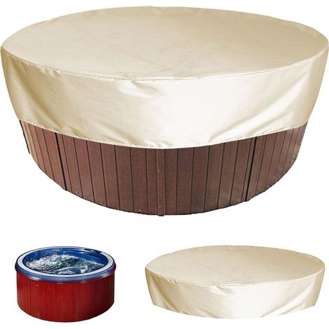 Couverture de Bain à Remous Rond Extérieur Housse de Protection Anti-Poussière Étanche pour Piscine Résistante Aux UV pour Meubles de Jardin de Baignoire à Remous Spa-Beige 160 x 90cm (1/4)