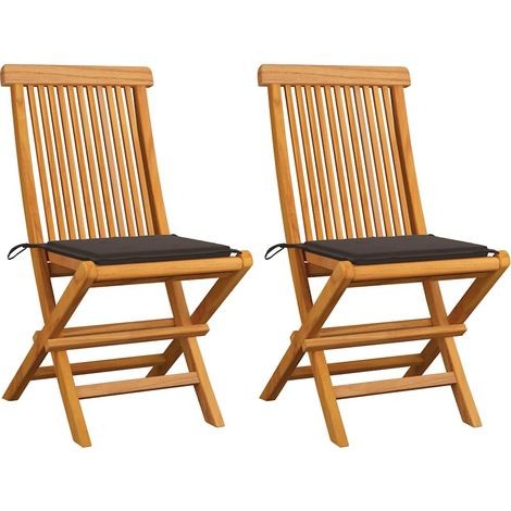 vidaXL Sillas plegables con cojines color topo (2 unidades) de madera maciza de teca. (1/5)