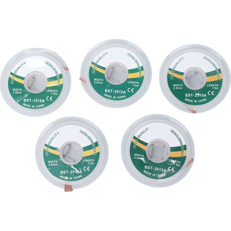 Lot de 5 mèches à dessouder en cuivre allié 1.5 à 3.5mm pour absorption soudure (1/5)
