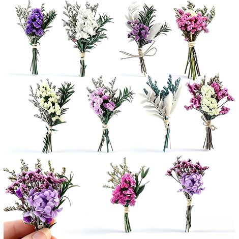 Lot de 10 bouquets de fleurs séchées naturelles - Mini bouquet de fleurs séchées - Décoration pour bricolage, scrapbooking, journal, bullet journal, album photo, décoration et (1/5)