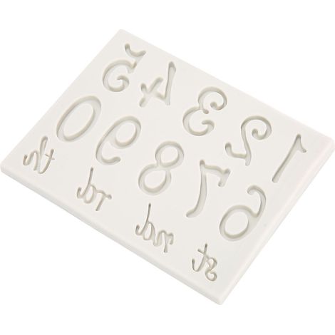 Moule en silicone antiadhésif gris à motifs chiffres et lettres pour gâteaux, fondants et chocolats. (1/5)