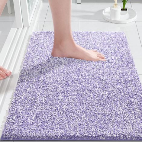 Tapis de bain antidérapant extra doux et confortable absorbant l'eau, épais et lavable en machine, moelleux pour douche et baignoire, violet et blanc, 51 x 81 cm (1/5)