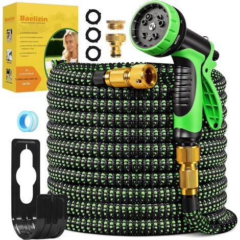 Tuyau d'arrosage - Arroseur de jardin - Extensible jusqu'à 90 m / 10 modes de jet - 30 m non extensible - Pour le jardin, le lavage de voiture, le lavage des animaux domestiques, le nettoyage extérieu (1/4)