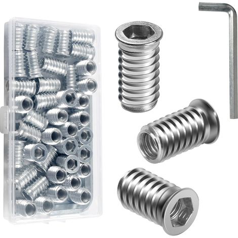 Insert Fileté Bois M8 x 25mm, 40 Pièces Douille Visser Écrous Acier au Carbone Zinc Intérieur Manchons a Visse Vis Tête, Inserts D'écrou Ecrou Hexagonal pour Meubles (1/5)