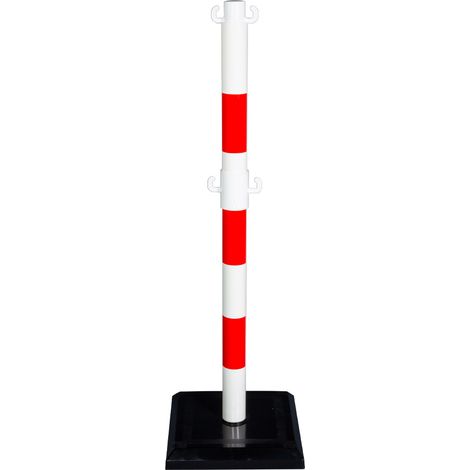 Poteau PVC Rouge/Blanc avec crochets à mi-hauteur sur socle lesté 3kg - 2000970