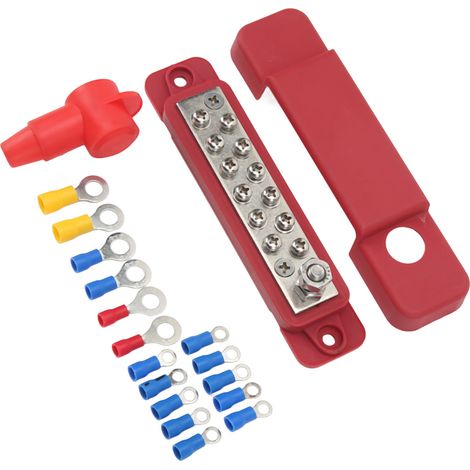 Bloc de distribution à 12 bornes, barre omnibus d'alimentation marine 180 A avec 16 cosses à anneau pour voitures, camping-cars et yachts (rouge) (1/5)