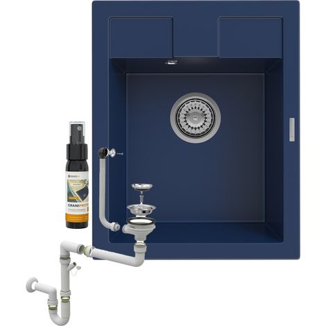 Évier de Cuisine en Granit Monocuve Best Bleu avec Siphon Chromé, Dimensions 500x400 mm (1/4)