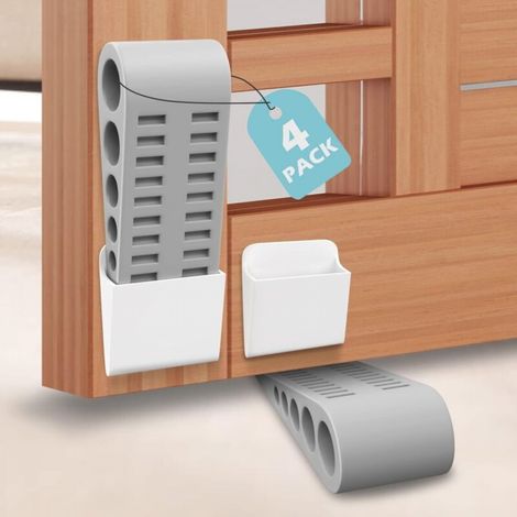 Butée de porte mobile, grise, 12,84,53,2 cm, lot de 4, butée de porte, cale de porte anti-pincement, bouchon de porte. (1/5)