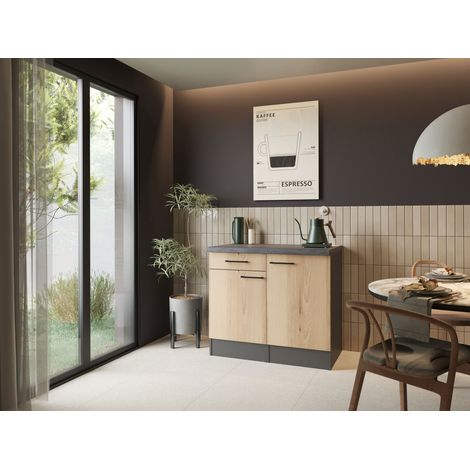 Buffetschrank Küchenschrank Schublade 100 cm Artisan Eiche Grau Oliver Respekta