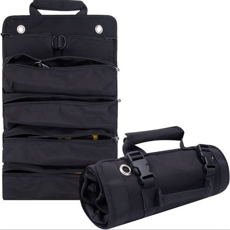 Einteilige, aufrollbare Multifunktions-Werkzeugtasche für Garten-, Elektro-, Holzbearbeitungs- und Kfz-Werkzeuge – Schwarz (1/5)