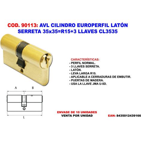 Cilindro in Ottone a profilo Europa 35x35R15 con 3 Chiavi CL3535