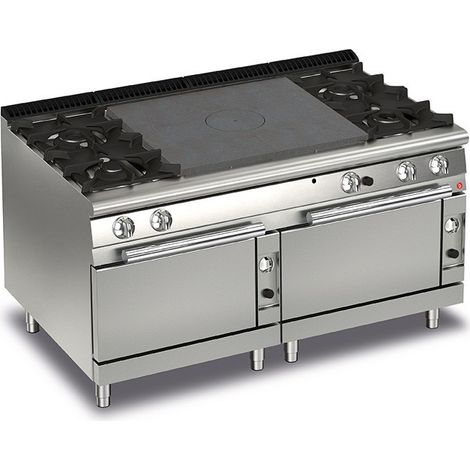 Fourneau sur 2 Fours à Gaz - 4 feux vifs + Plaque coup de feu - P 700 - 46 kW -Baron