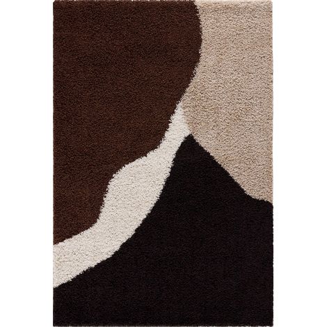 Tapis shaggy marron motif géométrique intérieur - 80 x 140 cm (1/5)