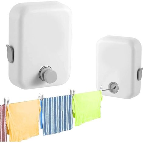 Séchoir à Linge Mural rétractable de 4,2M, Gain de Place et Robuste - pour l'intérieur et l'extérieur - étendoir Compact et élégant (1/4)