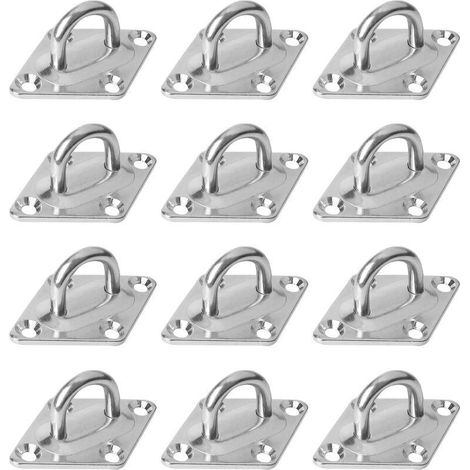 Plaque Oeillet Acier Inoxydable M5 (12Pcs), Plafond Crochet de Pont Plaque de Plafond en Acier Inoxydable Crochets Mural en U Forme pour Bateau, Yoga, Sangle d'entraînement, balançoire, hama (1/3)
