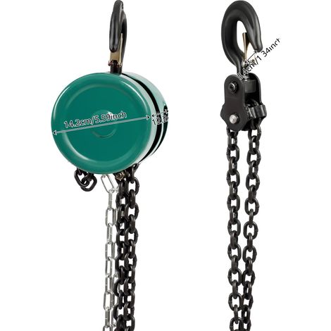 Polipastos manuales de cadena, capacidad de 2 toneladas, gancho giratorio de 360°, color verde. (1/2)