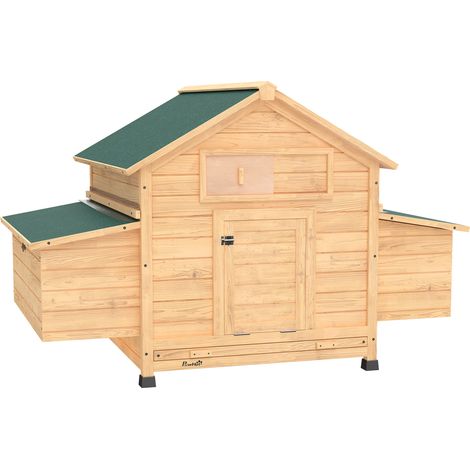 Pollaio Casetta Galline 150x100x96,5 cm con Tetto Impermeabile in Legno Giallo (1/5)