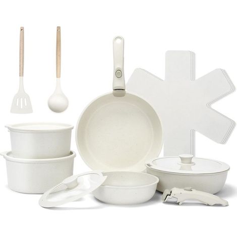 Set of 17 non-stick ceramic pans, removable handles, suitable for all hob types including induction, stackable, dishwasher safe (1/5)