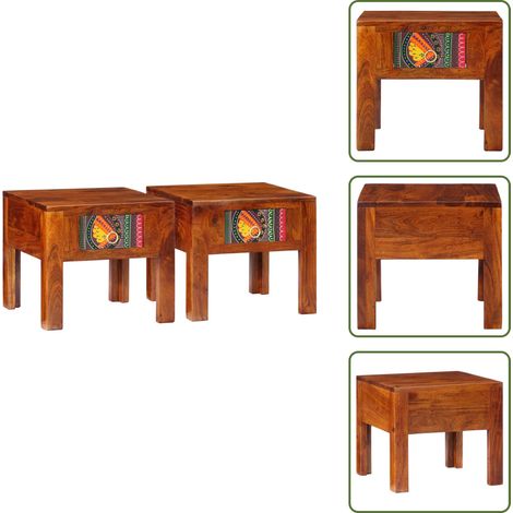 Nachttisch 2 Stk. 40x40x36 cm Massivholz Akazie - Nachttisch - Nachttische - Beistelltisch - Nachtschrank (1/5)