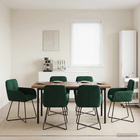Lot de 6 chaises de salle à manger en velours vert foncé avec accoudoirs et pieds métal - PANGIVO (1/5)