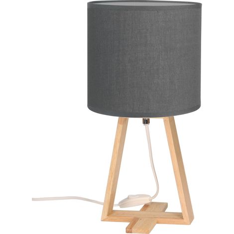 Forlight Nuts (2 unidades) Lámpara de Mesa Nórdica para Dormitorio y Salón. Lámpara para Mesita de Noche de Madera Natural y Textil de Color Gris para Dormitorio y Salón. E27