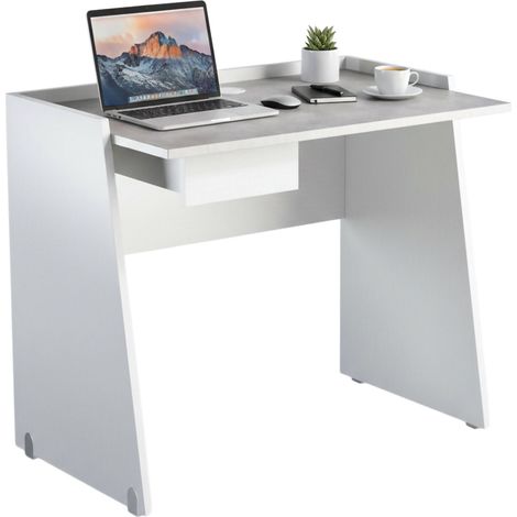 Dmora Bureau Calendula, Bureau moderne avec tiroir, Table d'étude ou de bureau pour support de livre PC, Fabriqué en Italie, Cm 90x60h80, Blanc et Béton, avec emballage renforcé