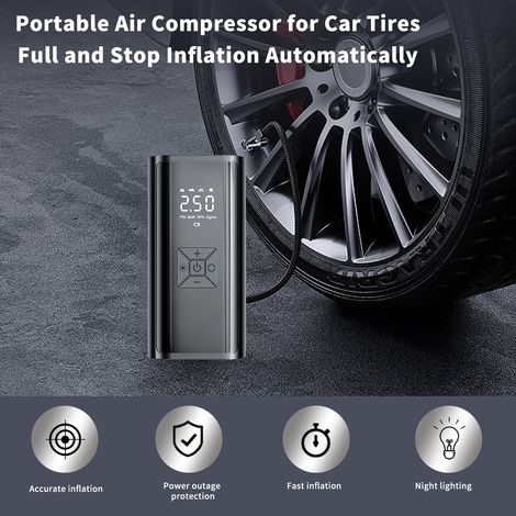 Pompe à air portable multifonctionnelle 120 W, gonfleur numérique rapide pour pneus de voiture avec éclairage LED (1/5)