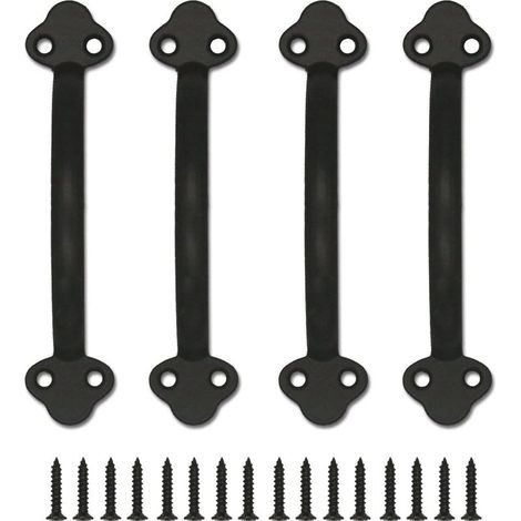 Lot de 4 poignées de porte coulissantes noires en forme de D, poignées de porte rétro pour tiroirs de placard, abri de jardin, armoire, etc., avec vis - 142,5 mm (1/5)