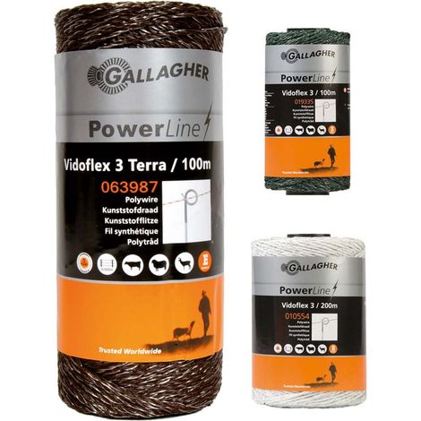 Filo Vidoflex Powerline 3 Gallagher per bestiame e pecore: 100 metri Filo terra