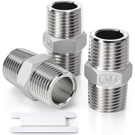 3 pièces 1/4" mâle vers 1/4" mâle BSP en acier inoxydable 304 Raccord à embout hexagonal,Pour la conversion des raccords de tuyauterie (1/5)