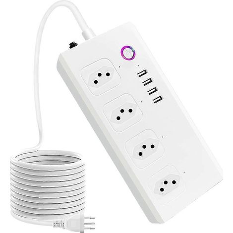 Multiprise WiFi, 4 prises, 4 ports USB, rallonge de 1,5 mètre, prise sans fil intelligente. (1/3)