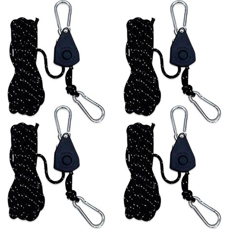 Lot de 4 tendeurs réglables réfléchissants 4 m Corde 4 mm pour Voile d'ombrage Camping Tente extérieur Noir (1/5)